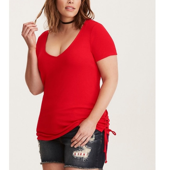 torrid Tops - Torrid Red Fitted Lace Up Sides Top